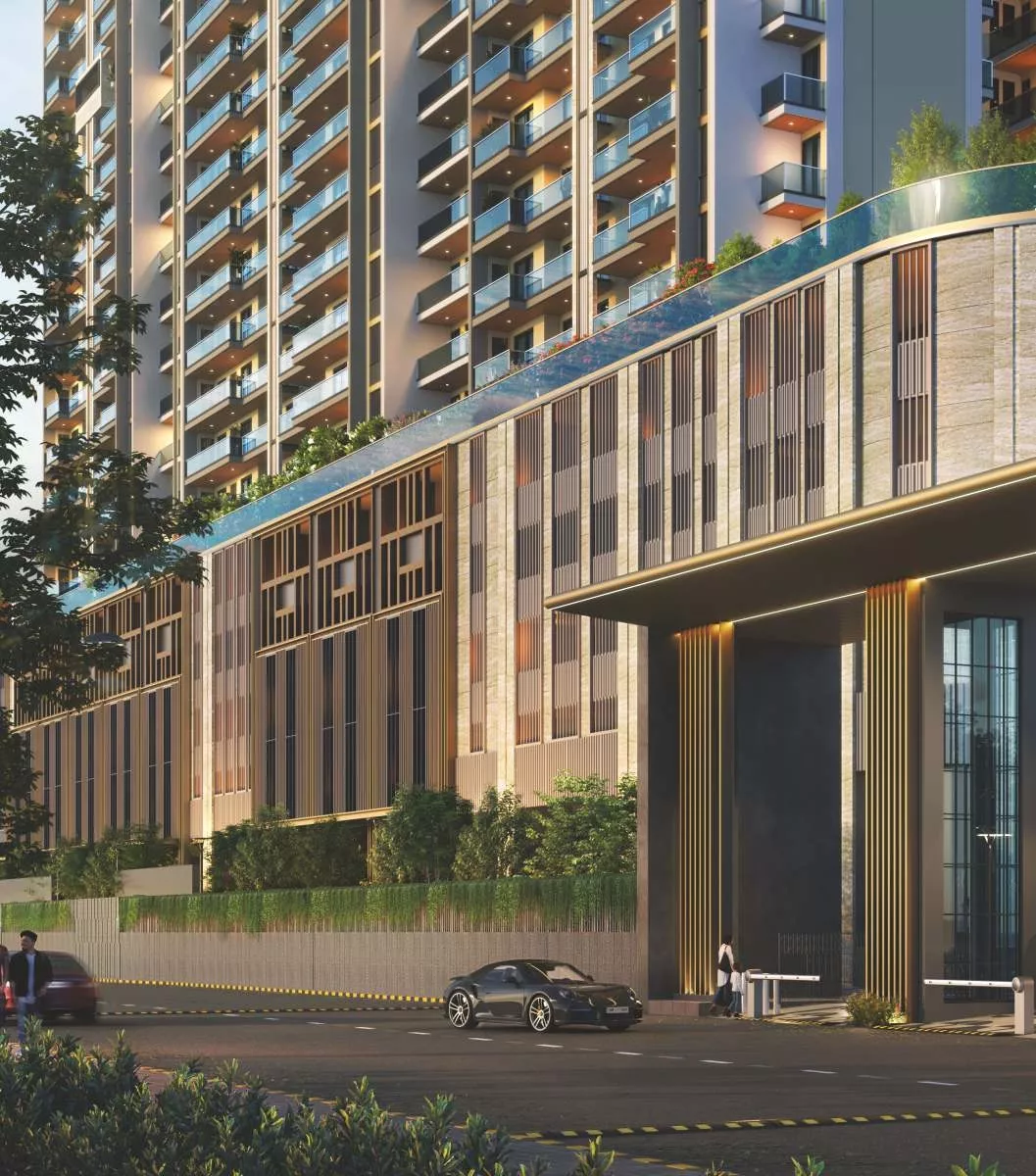 Double-height entrance lobby and podium design at Satya Levante Residences